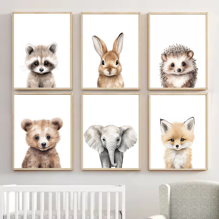 Baby Nursery Animal Pictures - 1PC Watercolour Woodland Forest Baby Animals