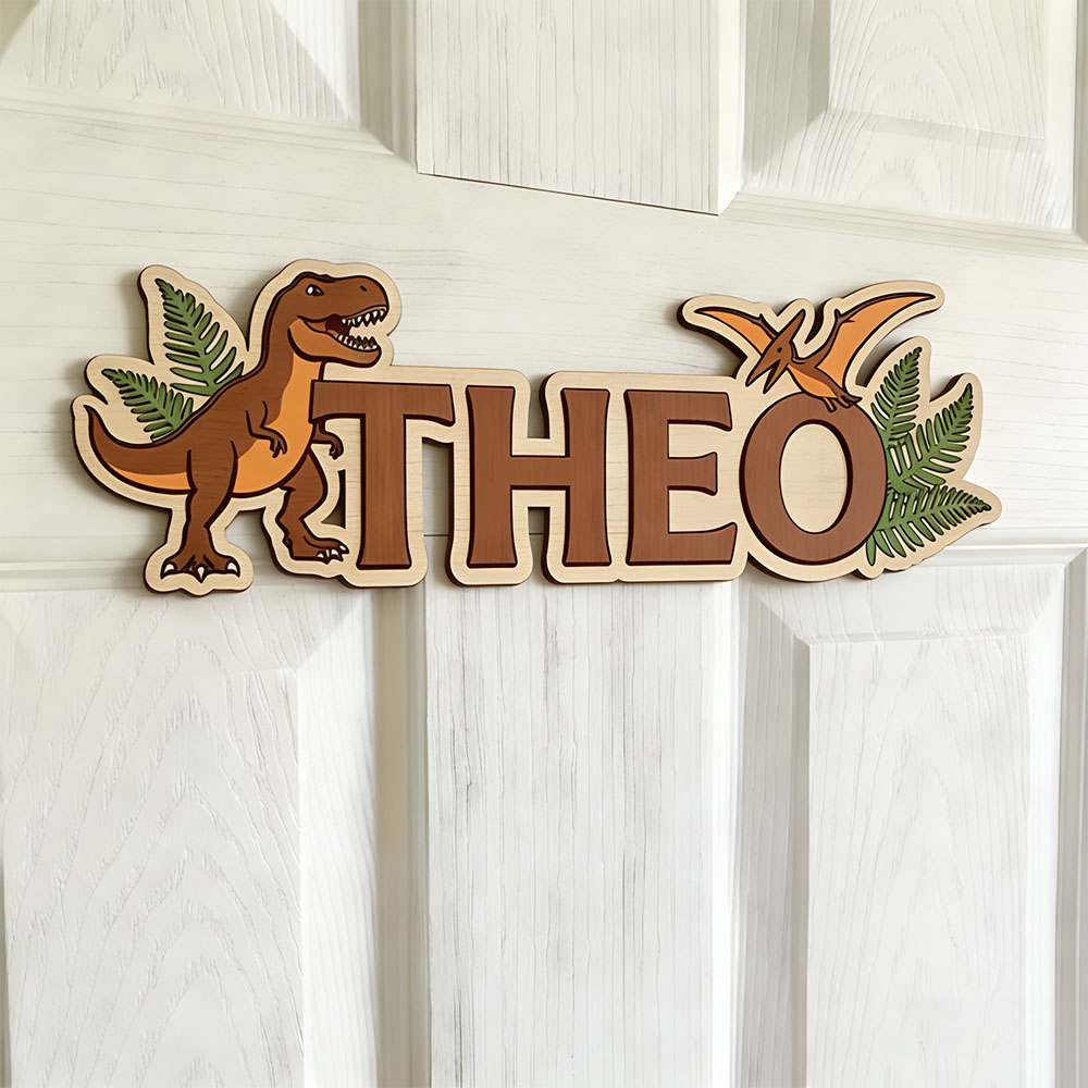 Baby Nursery Artwork - Personalized Dinosaur Name Sign for The