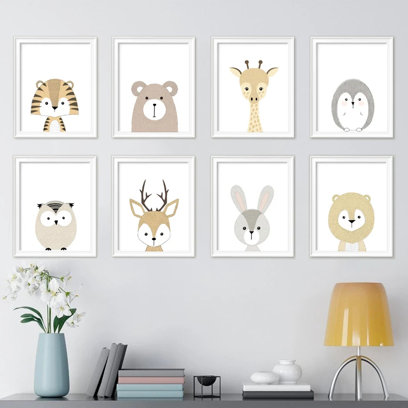 Baby Nursery Animal Pictures - Woodland Cute Animal Cartoon Fox Bear
