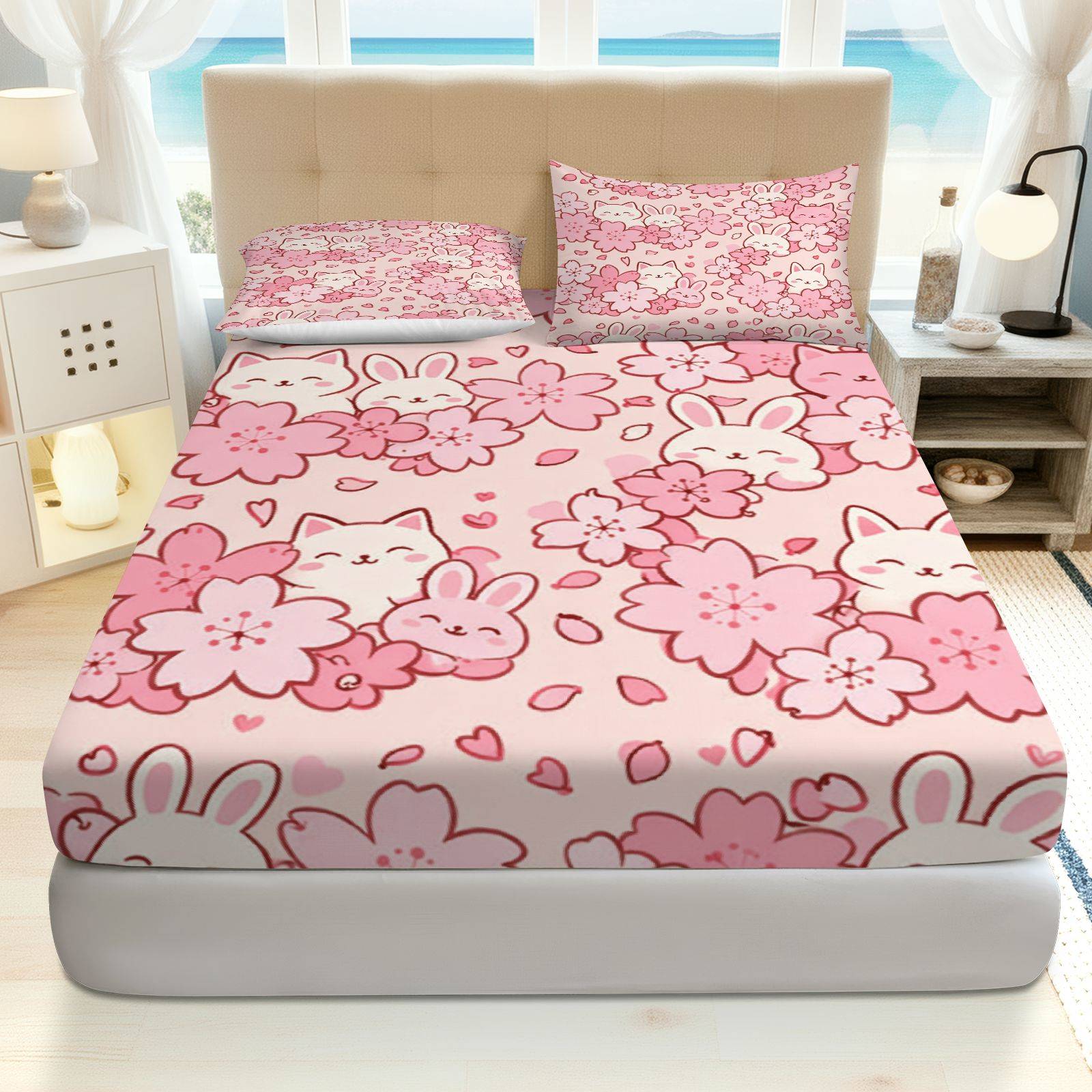 Baby Nursery Bedding - Sakura Rabbit Cat Bedding Set, Breathable