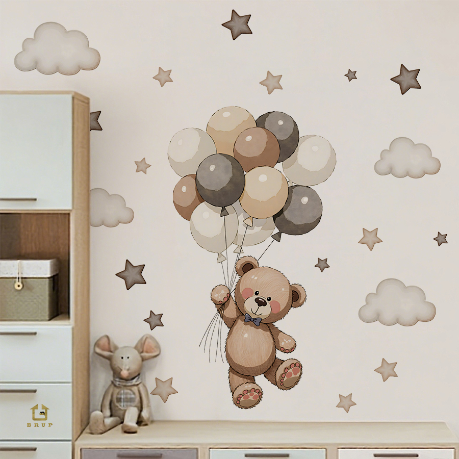 Baby Nursery Artwork - Adorable Teddy Bear Wall Decals, Removable