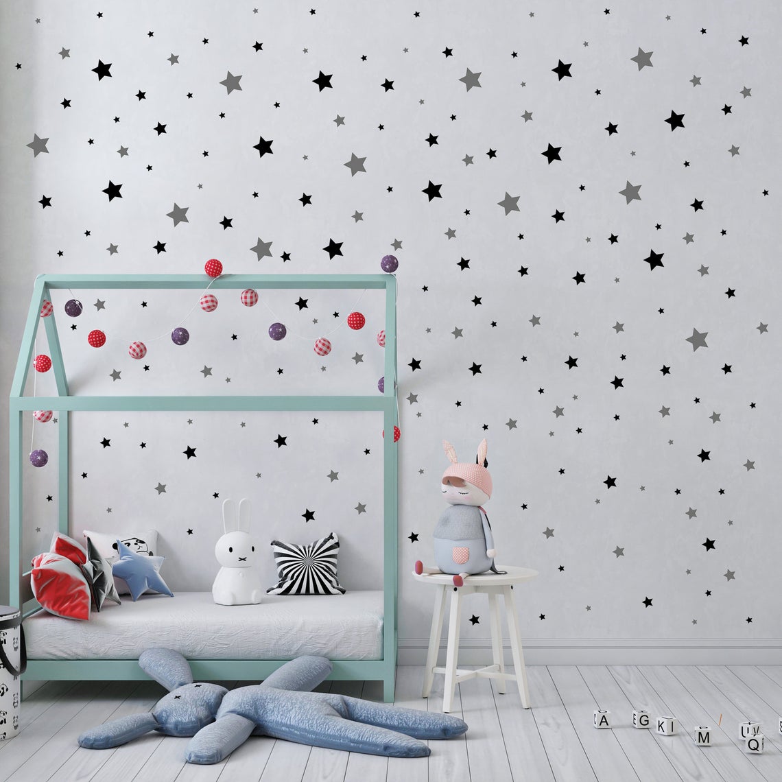 Cartoon 65Pcs Star Wall Sticke - Baby Nursery Artwork 评论和价格