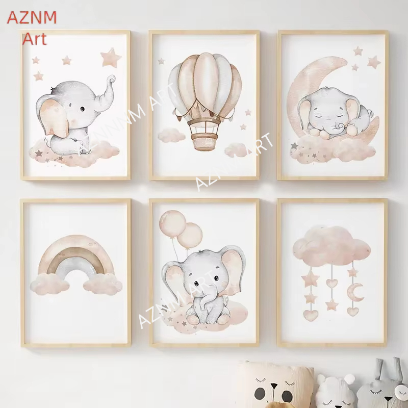 Elephant Balloon Rainbow Moon  - Baby Nursery Art 评论和价格