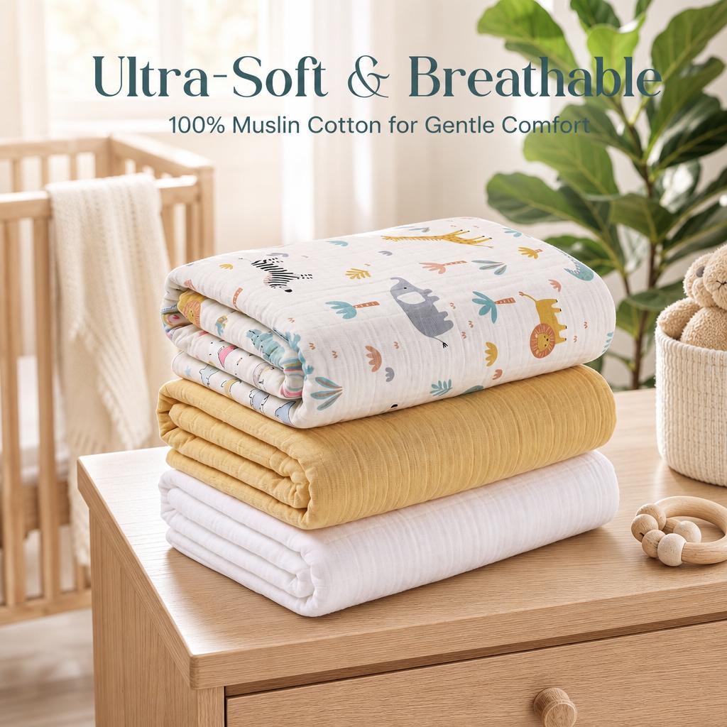 3-Pack Baby Muslin Swaddle Bla - Baby Nursery Bedding 评论和价格
