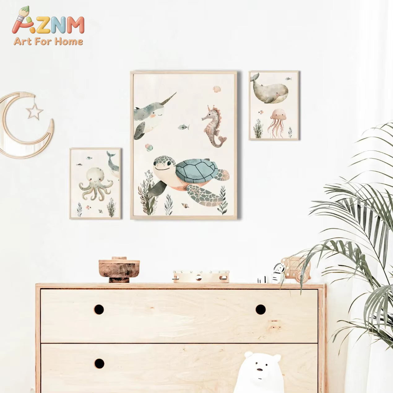 AZNM Watercolor Cute Ocean Ani - Baby Nursery Art 评论和价格