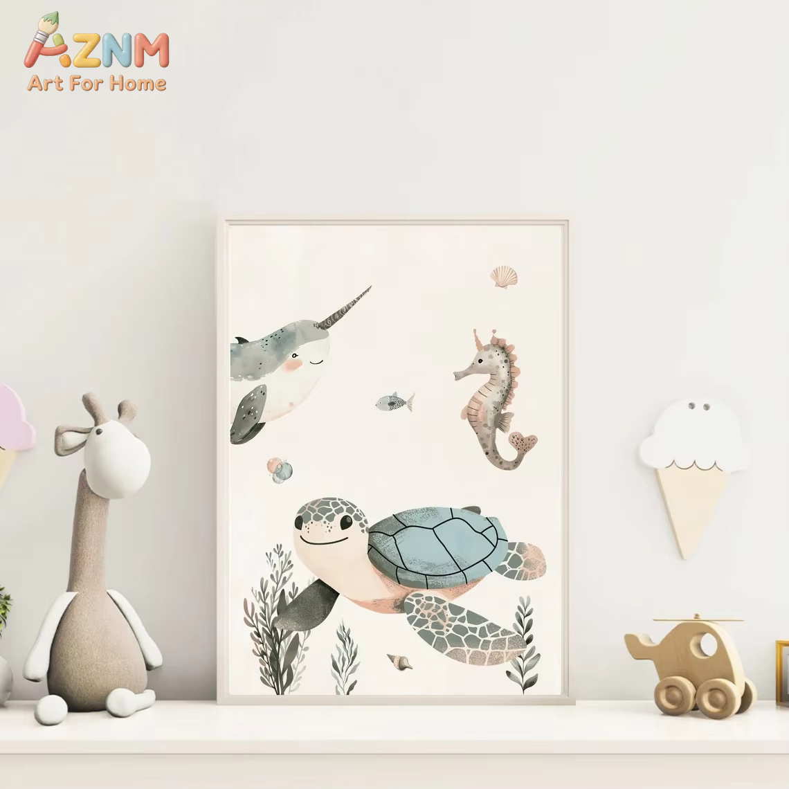 AZNM Watercolor Cute Ocean Ani - Baby Nursery Art 评论和价格