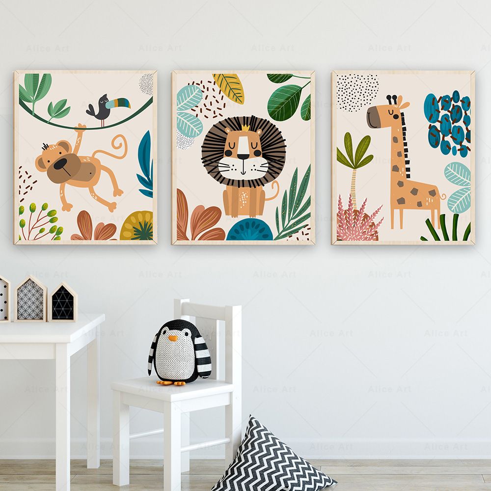 Boho Monkey Lion Giraffe Bird  - Baby Nursery Art 评论和价格