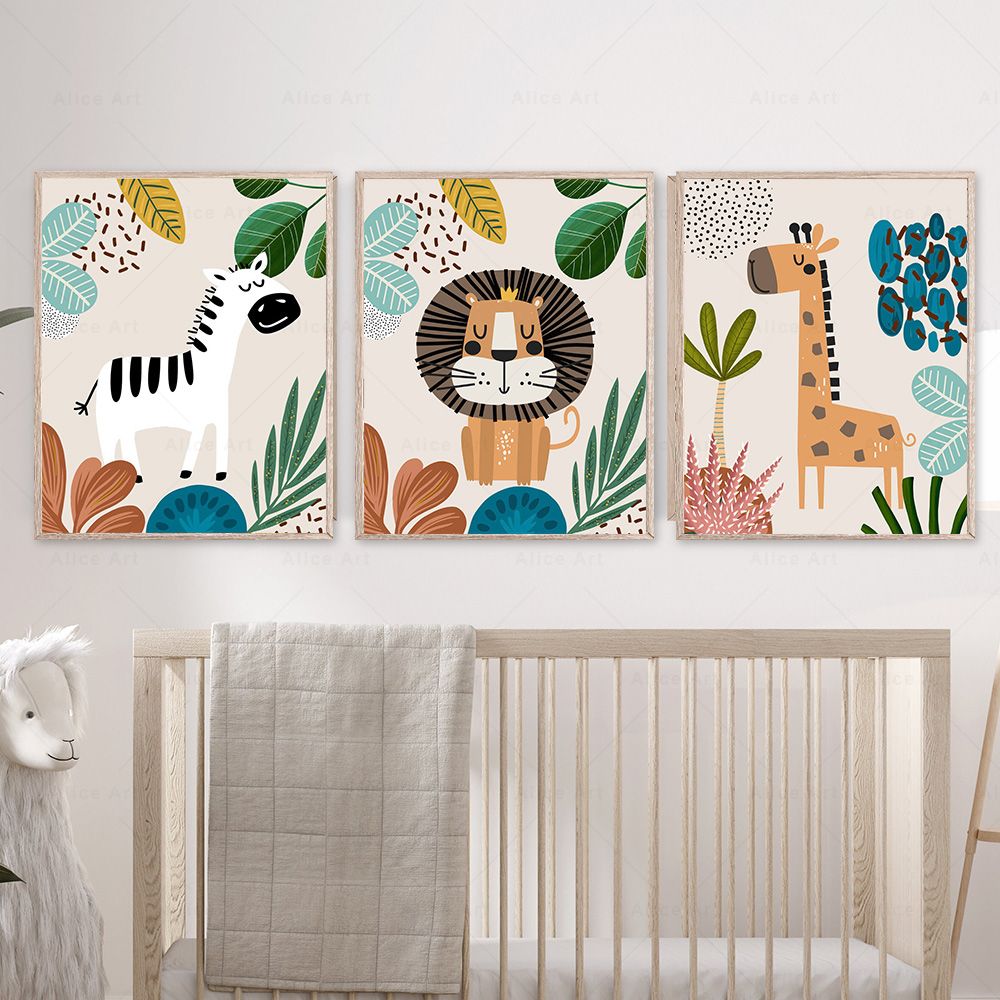 Boho Monkey Lion Giraffe Bird  - Baby Nursery Art 评论和价格