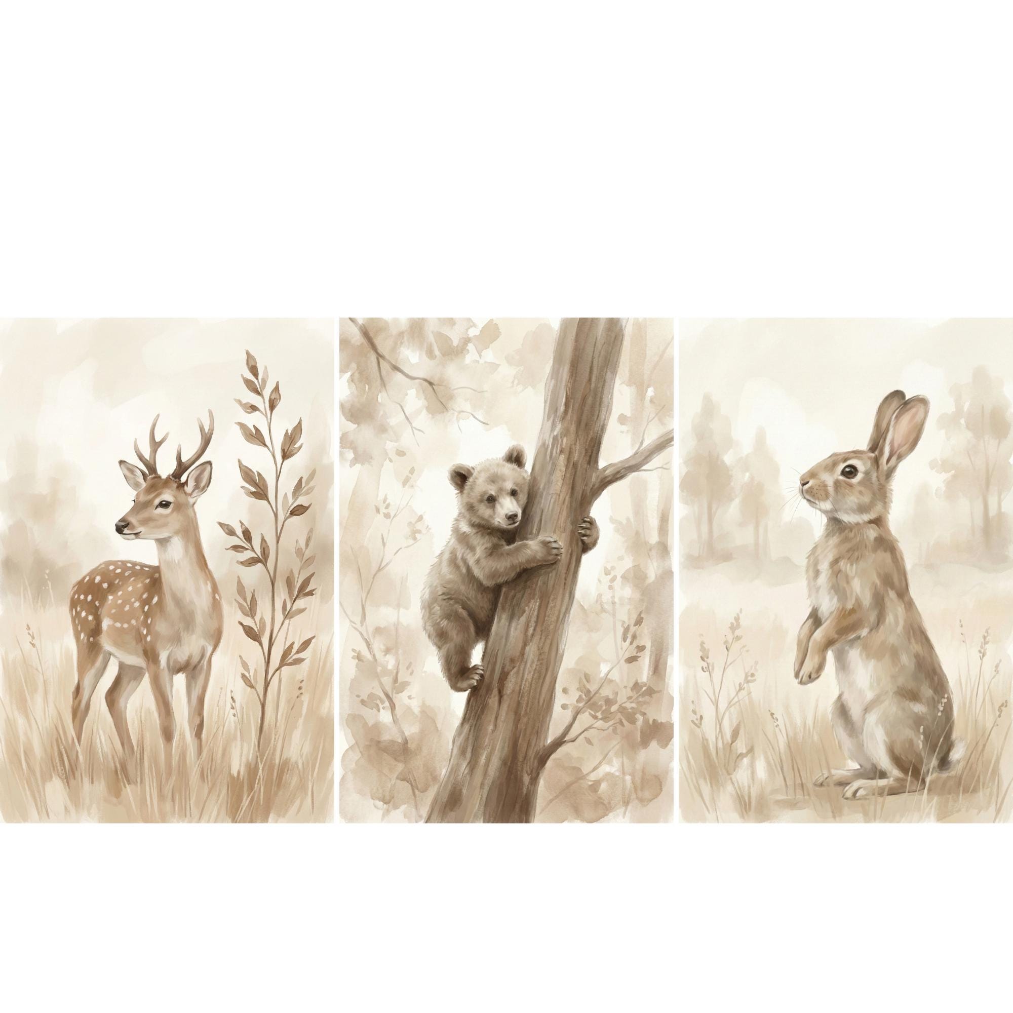 Woodland Animals Print Neutral - Baby Nursery Art 评论和价格