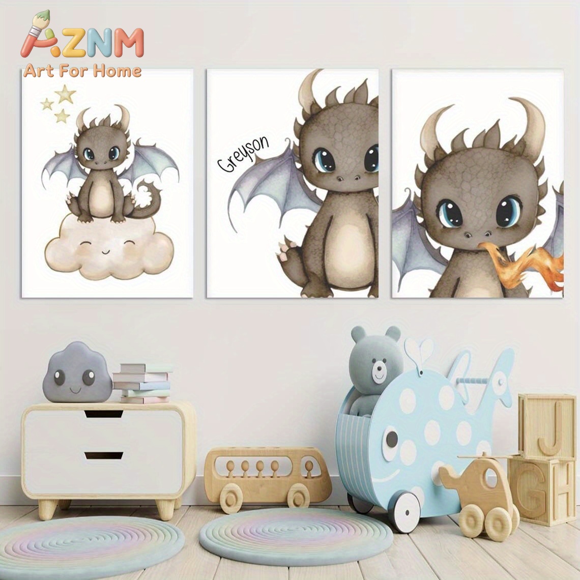 AZNM Cute Baby Dragon Canvas W - Baby Nursery Art 评论和价格