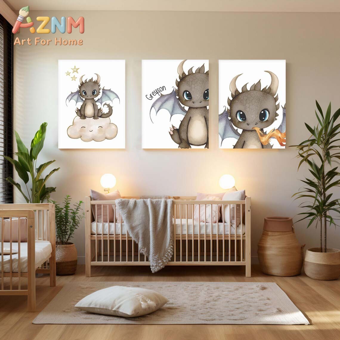 AZNM Cute Baby Dragon Canvas W - Baby Nursery Art 评论和价格