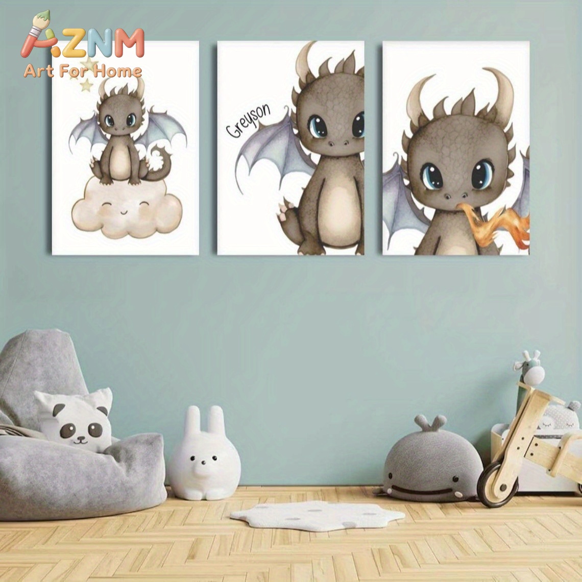 AZNM Cute Baby Dragon Canvas W - Baby Nursery Art 评论和价格