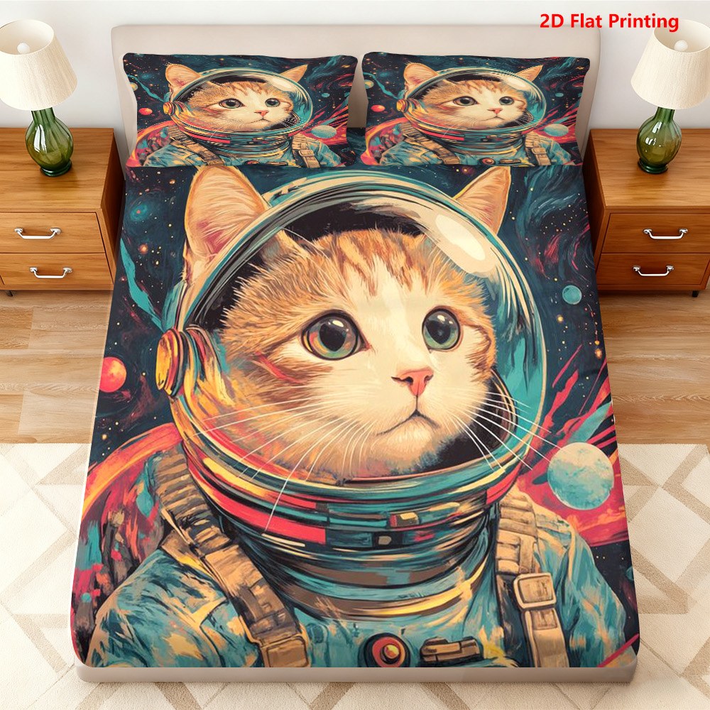Space Cat Astronaut Bed Sheet  - Baby Nursery Bedding 评论和价格