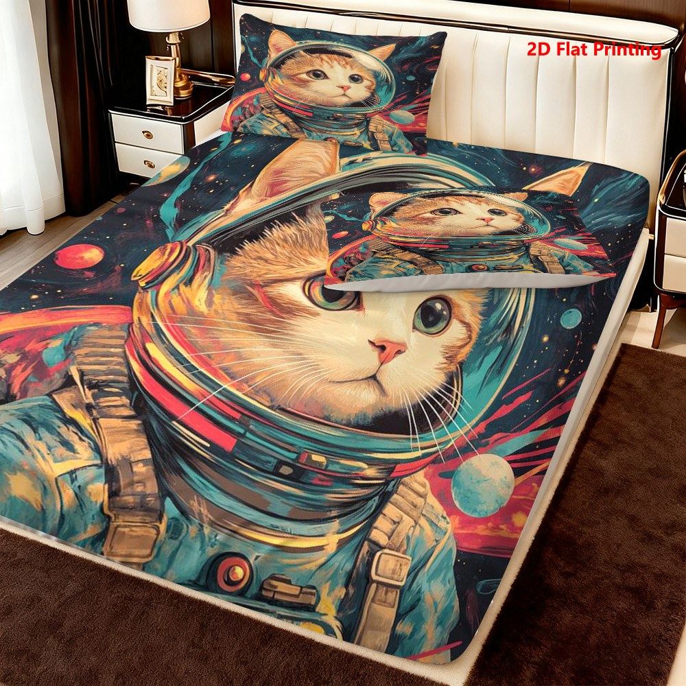 Space Cat Astronaut Bed Sheet  - Baby Nursery Bedding 评论和价格