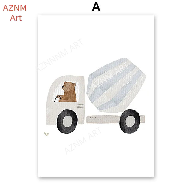 Cute Boho Bear Crane Excavator - Baby Nursery Art 评论和价格