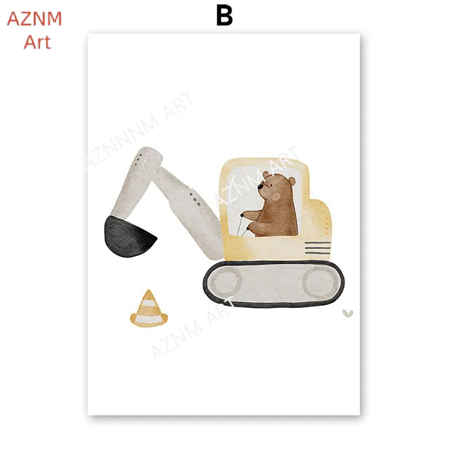 Cute Boho Bear Crane Excavator - Baby Nursery Art 评论和价格