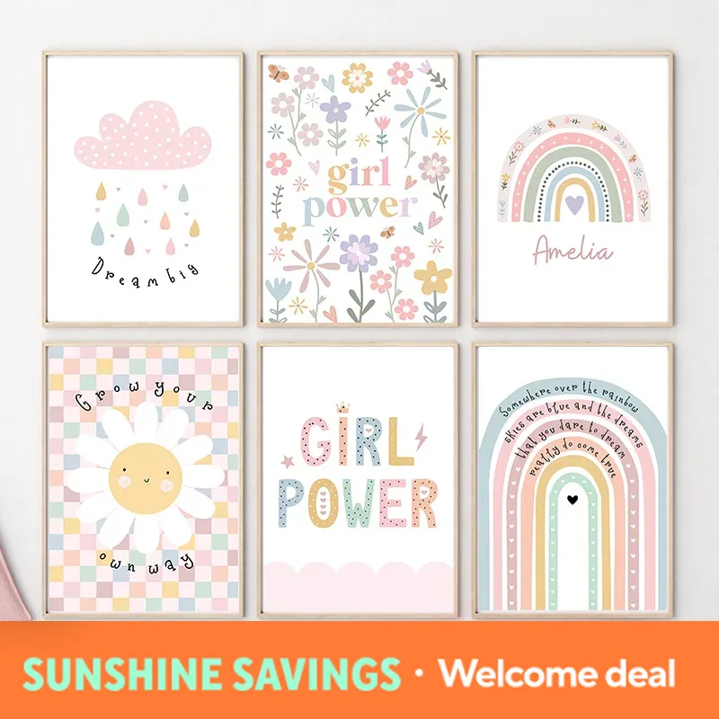 Sun Flower Rainbow Cloud Heart - Baby Nursery Art 评论和价格