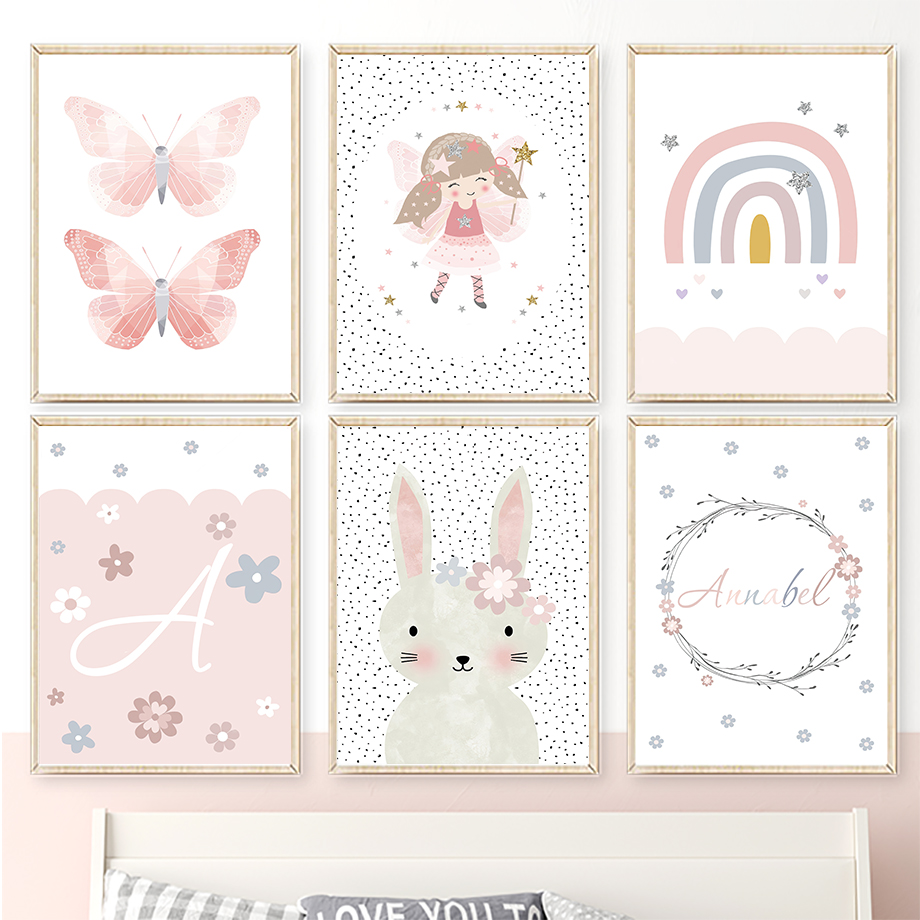 Cute Girl Rabbit Flower Butter - Baby Nursery Art 评论和价格