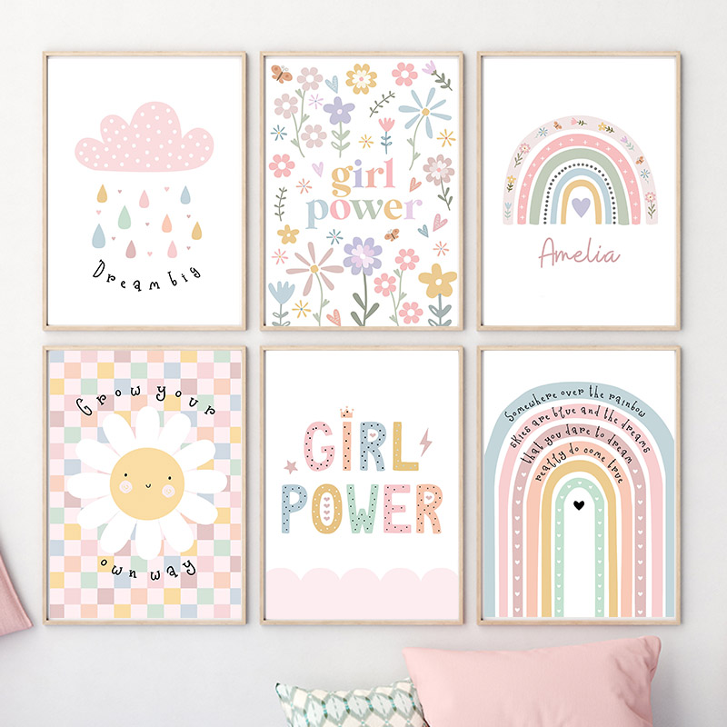 Sun Flower Rainbow Cloud Heart - Baby Nursery Art 评论和价格