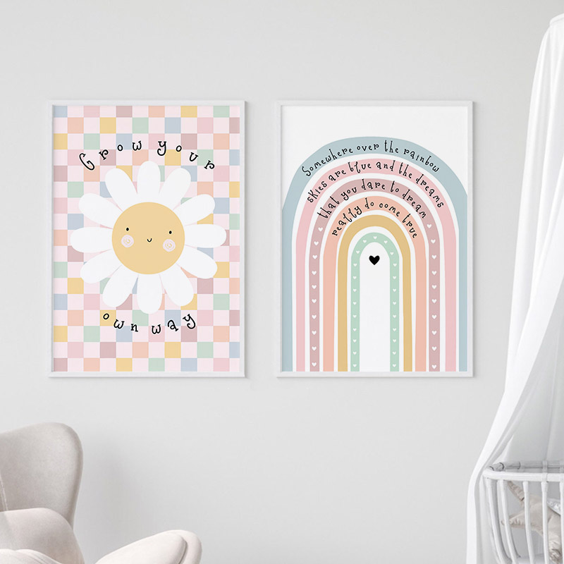 Sun Flower Rainbow Cloud Heart - Baby Nursery Art 评论和价格