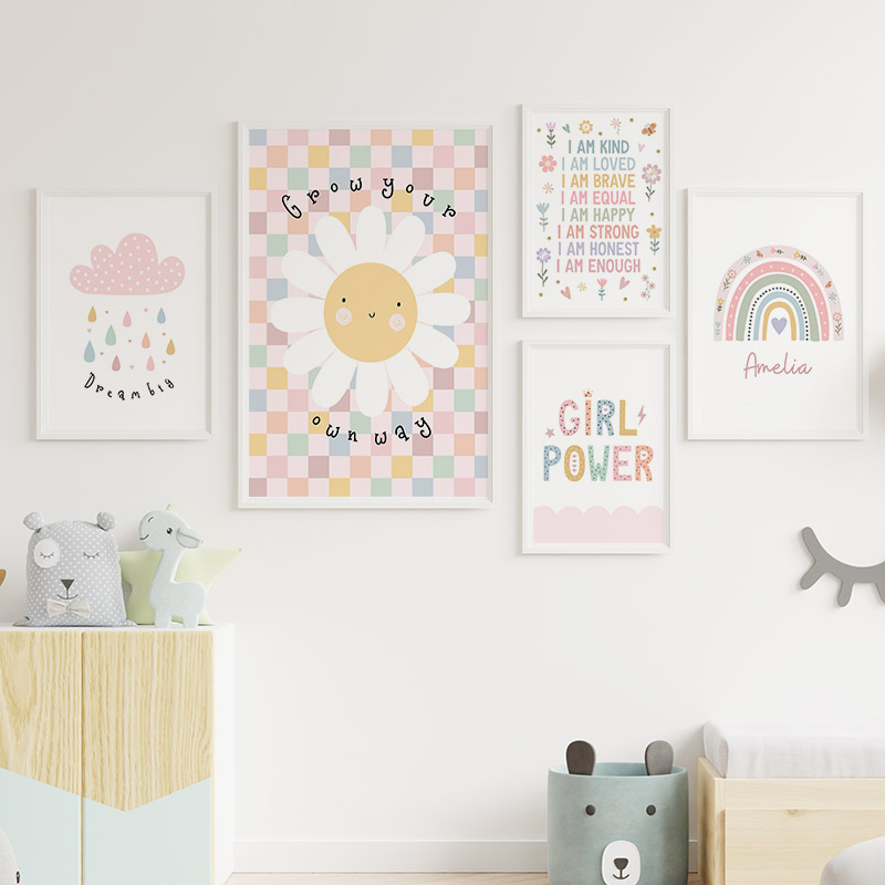 Sun Flower Rainbow Cloud Heart - Baby Nursery Art 评论和价格