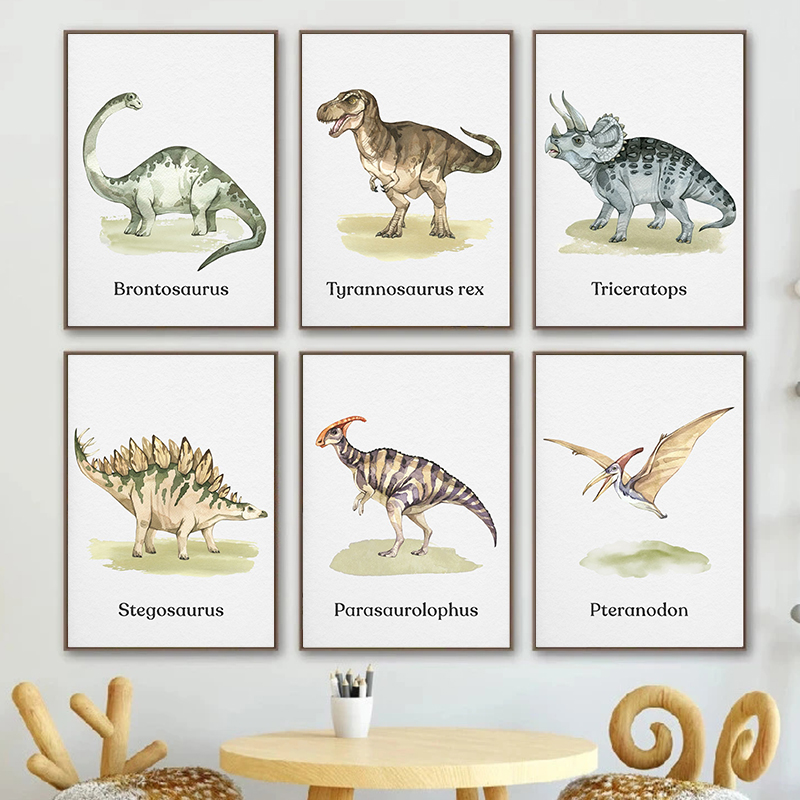 Watercolor Dinosaur Poster Nur - Baby Nursery Animal Pictures 评论和价格
