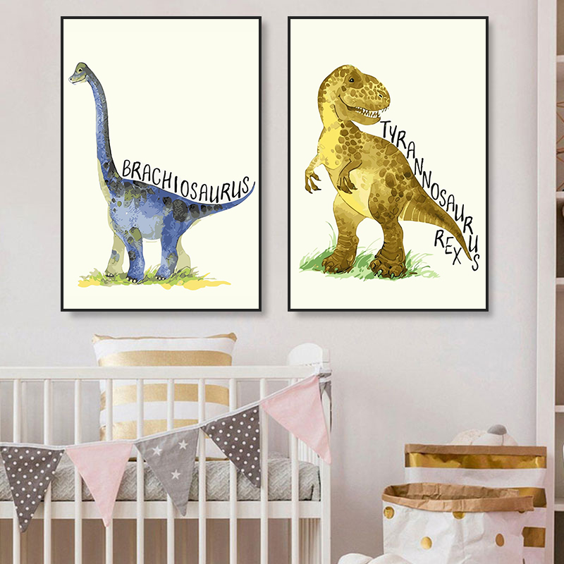 Watercolor Dinosaur Poster Nur - Baby Nursery Animal Pictures 评论和价格