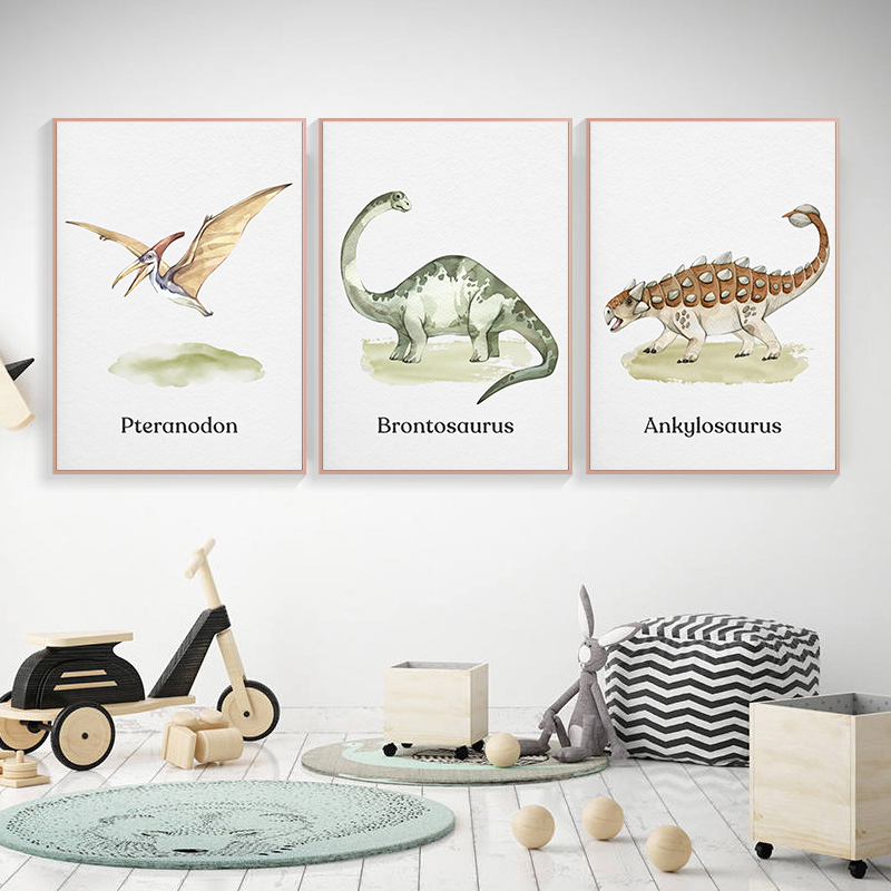 Watercolor Dinosaur Poster Nur - Baby Nursery Animal Pictures 评论和价格