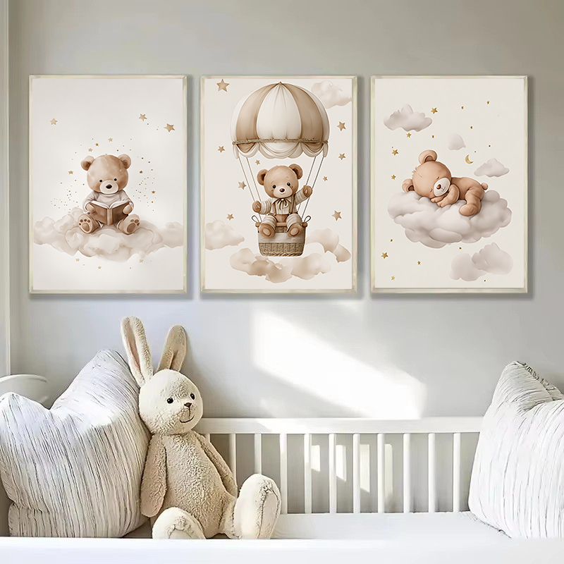 3pcs/set Bohemian Teddy Bear A - Baby Nursery Animal Pictures 评论和价格