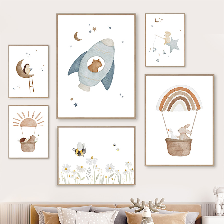 Cartoon Animals Nursery Wall A - Baby Nursery Animal Pictures 评论和价格