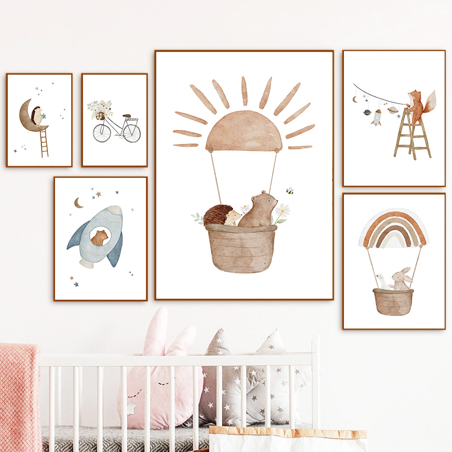 Cartoon Animals Nursery Wall A - Baby Nursery Animal Pictures 评论和价格